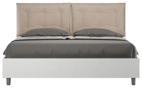Letto matrimoniale con rete 160x190 bianco frassino cuscini similpelle tortora Egos Annalisa