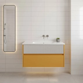 Mobile da bagno sospeso sotto lavabo Niwa 2 cassetti L 89.5 x H 50 x P 45.5 cm sabbia laccato opaco cannettato