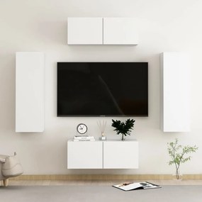 Set Mobili Porta Tv 4 Pz Bianco İn Legno Multistrato /