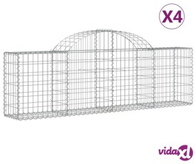 vidaXL Cesti Gabbioni ad Arco 4 pz 200x30x60/80 cm Ferro Zincato