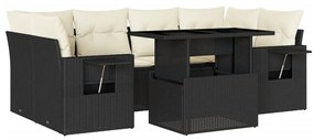 Set divani da giardino con cuscini 7pz nero polyrattan