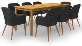 Set da pranzo da giardino 9 pz nero