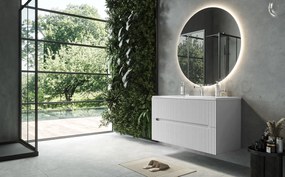 Mobile bagno bianco opaco 100x46 cannettato Urbino 2.0 con lavabo in resina e due cassetti