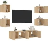 Mobili TV a Muro con LED 6pz Rovere Sonoma Legno Multistrato 3216855