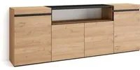 Credenza, Mobile soggiorno 200x75x35cm, 4 Porte, grande stoccaggio, Stile moderno colore Rovere e nero