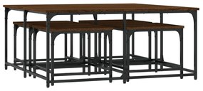 Tavolini impilabili 5 pz rovere marrone in legno multistrato