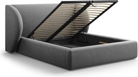 Letto matrimoniale imbottito grigio scuro con contenitore con griglia 200x200 cm Miley - Micadoni Home