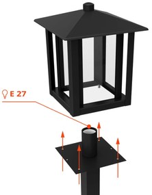 Paletto da Giardino Nero 80cm Acciaio INOX Base E27 - Serie PILLAR Colore Nero