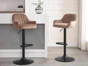 Sgabello da bar in Velluto e Metallo Nero Altezza regolabile Beige - Lotto di 2 - ELEANA