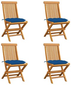 Sedie da giardino con cuscini blu 4 pz massello di teak