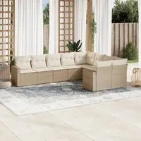 Set Divano da Giardino 9 pz con Cuscini Beige in Polyrattan 3219428