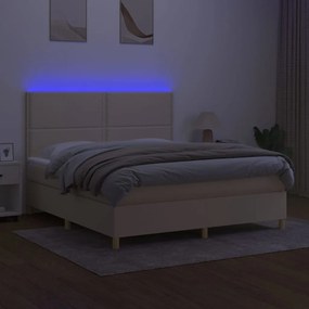 Letto a molle con materasso e led crema 160x200 cm in tessuto