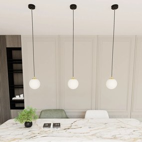 Sospensione Contemporanea Nuada 1 Luce In Acciaio Nero/Oro Sfera Vetro Bianco