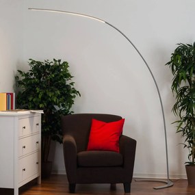 Lampada LED da pavimento Lindby Danua, altezza 200 cm, forma ad arco, argento