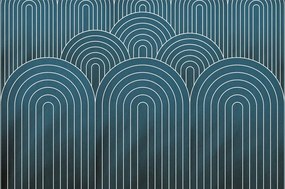 Carta da parati autoadesiva – Motivo arcobaleno Mid-Century blu