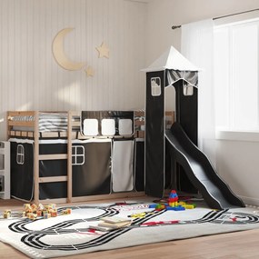 Letto A Castello Con Scivolo E Tende Bianco E Nero 80x200 Cm /