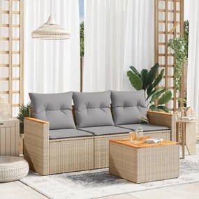 Set Divano da Giardino 4 pz con Cuscini Beige in Polyrattan