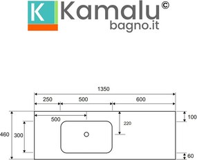 Mobile bagno 135 cm con lavabo incasso e vano a giorno a destra SP-135ED - KAMALU