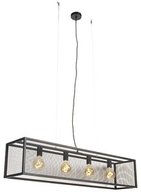 Lampada a sospensione industriale nera 118 cm con rete 4 luci - Cage