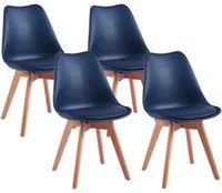 Set 4 sedie moderne con cuscino e gambe in legno blu modello Candice