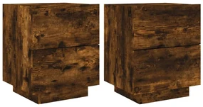 Comodini con luci led 2pz rovere fumo in legno multistrato