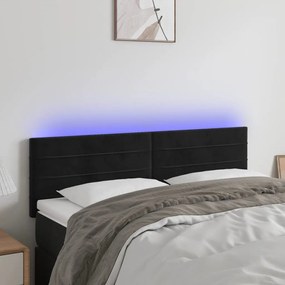 Testiera A Led Nera 144x5x78/88 Cm İn Velluto /