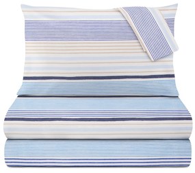Completo letto matrimoniale righe blu azzurre