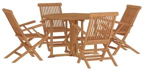 Set da pranzo pieghevole per esterni 5pz legno massello di teak