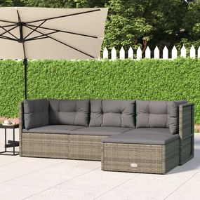 Set divani da giardino 4 pz con cuscini in polyrattan grigio