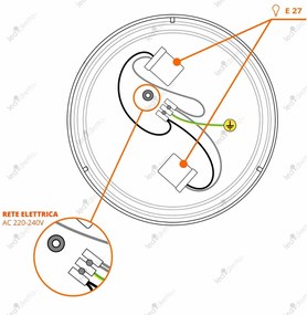 Plafoniera 2xE27 Nera IP44 - Ø330mm da soffitto e parete