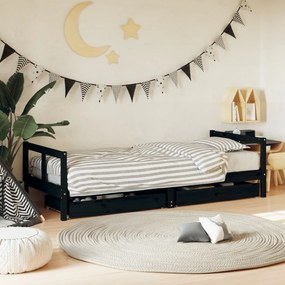 Giroletto Bambini Con Cassetti Nero 80x200cm Massello Di Pino /