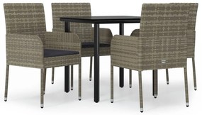 Set da pranzo giardino 5pz nero e grigio con cuscini polyrattan