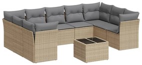 Set divano da giardino 10 pz con cuscini beige in polyrattan