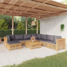 Set divani da giardino 9 pz con cuscini legno massello di teak