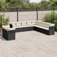 Set Divani da Giardino 11 pz con Cuscini in Polyrattan Nero 3249715