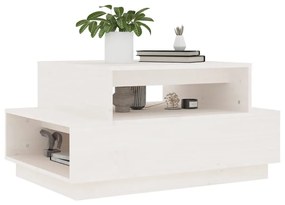 Tavolino da salotto bianco 80x55x40,5 cm legno massello di pino