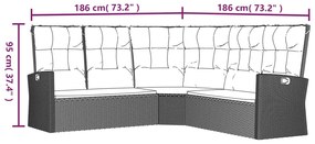 Divano Angolare Reclinabile con Cuscini in Polyrattan Grigio