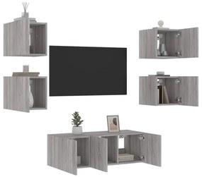 Mobili Tv A Muro Con Led 6pz Grigio Sonoma Legno Multistrato /