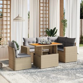 Set divano da giardino 6 pz con cuscini beige in polyrattan