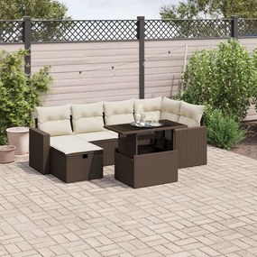 Set divani da giardino 7 pz con cuscini marrone in polyrattan