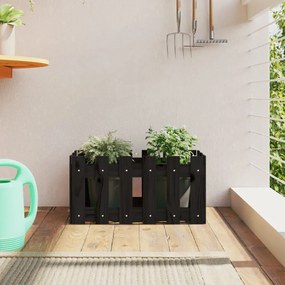 Fioriera Giardino A Recinzione Nera 60x30x30 Cm Massello Pino /
