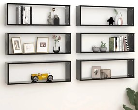 Mensole Parete A Cubo 6pz Nere 80x15x26,5cm Legno Multistrato /