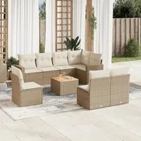 Set Divano da Giardino 9 pz con Cuscini Beige in Polyrattan 3256492