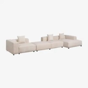 Divano Componibile Chaise Longue Destra 3 Pezzi Con Puff (↔︎480 Cm) Bruna Velluto A Coste Beige Lin - Sklum