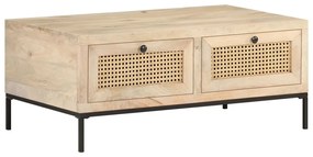 Tavolino Da Salotto 90x50x37 Cm Legno Massello Di Mango E Canna /