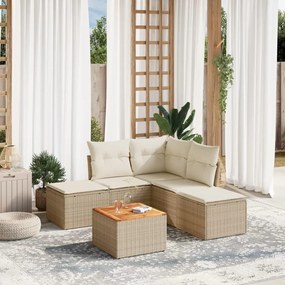 Set Divano da Giardino 6 pz con Cuscini Beige in Polyrattan