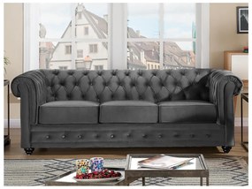 Divano CHESTERFIELD 3 posti in velluto Antracite