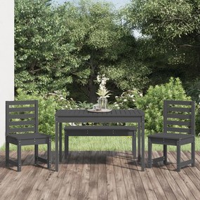 Set Da Pranzo Per Giardino 4pz Grigio İn Legno Massello Di Pino /