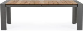 Tavolo Da Esterno In Alluminio Piano In Teak Allungabile 100x228/294 Cm Cameron Antracite Bizzotto
