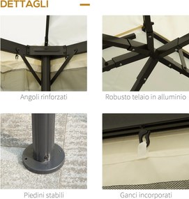 Gazebo da Giardino 3x4 m con Zanzariere e Doppio Tetto  Klaus Bianco Crema...